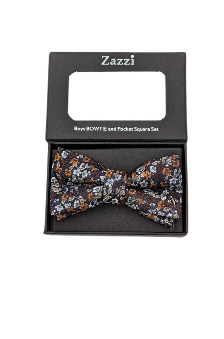 Brown Floral Boys Bow & Pocket Square