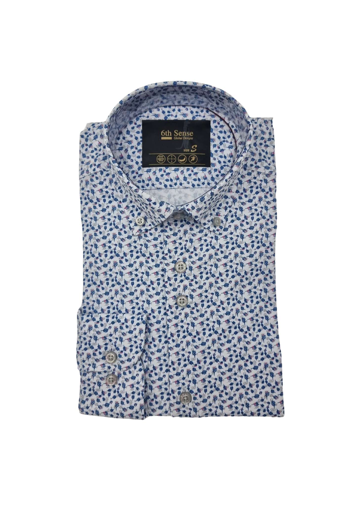 6TH SENSE Perform 10 Long Sleeve White//Navy/Pink Floral Shirt White/Navy/Pink front view