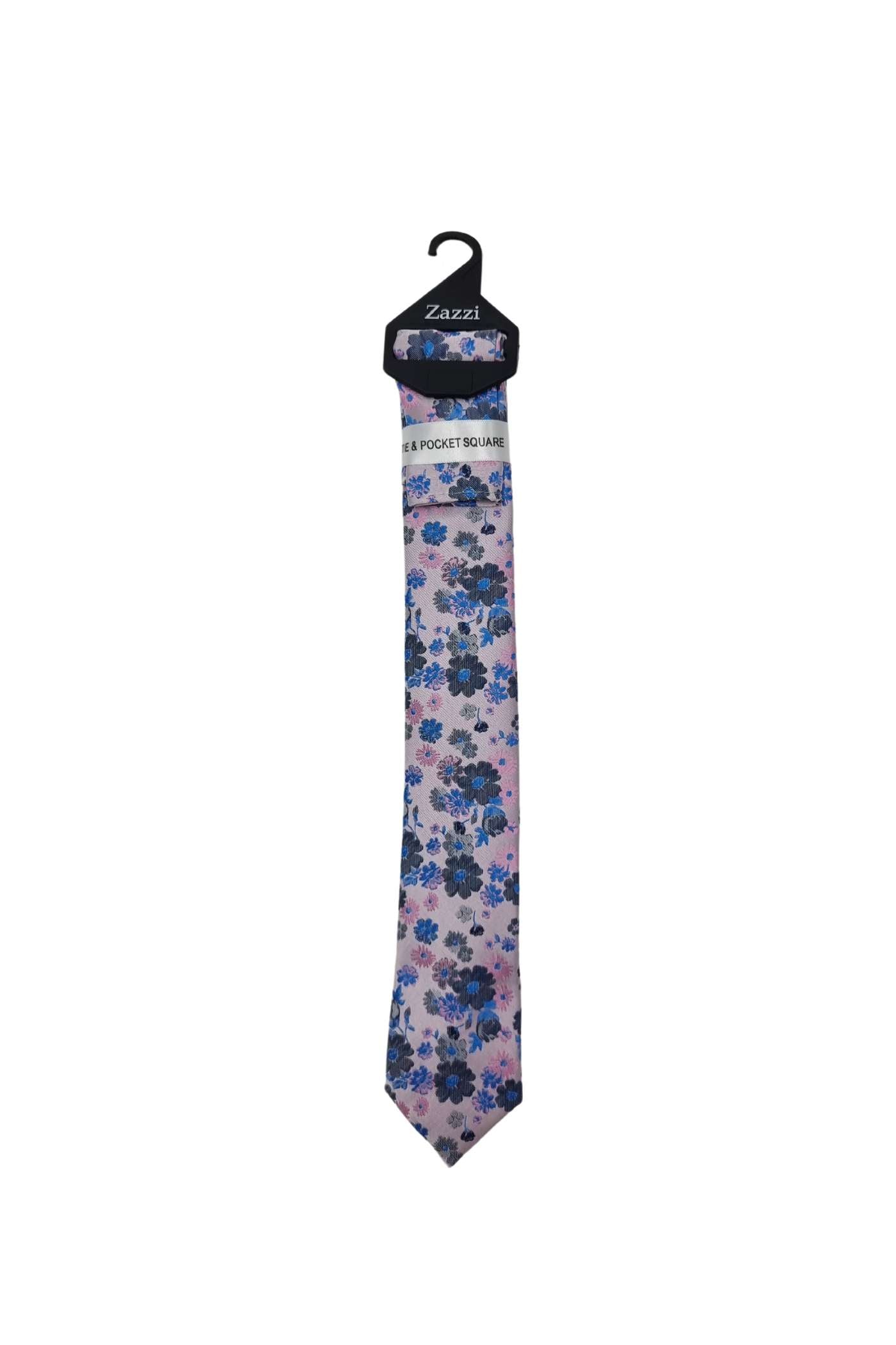 Boys Floral Tie & Pocket Square Set-Pink/Royal Blue