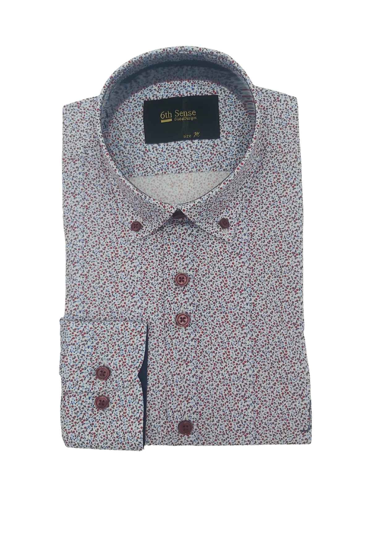 Men's Button Down Red/Blue Flower Print Shirt-Front View