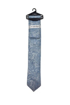 Zazzi Paisley Tie & Pocket Square Set - Sky Sky front view