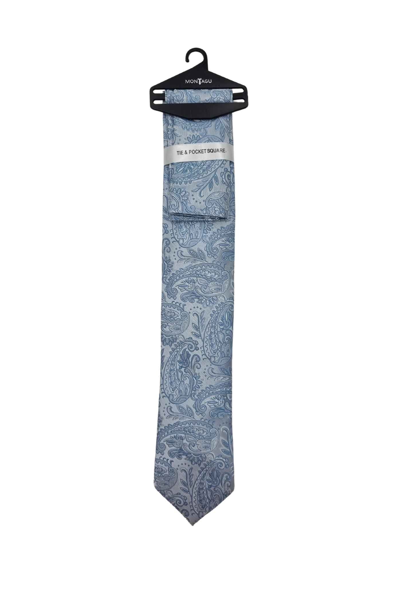 Zazzi Paisley Tie & Pocket Square Set - Sky Sky front view