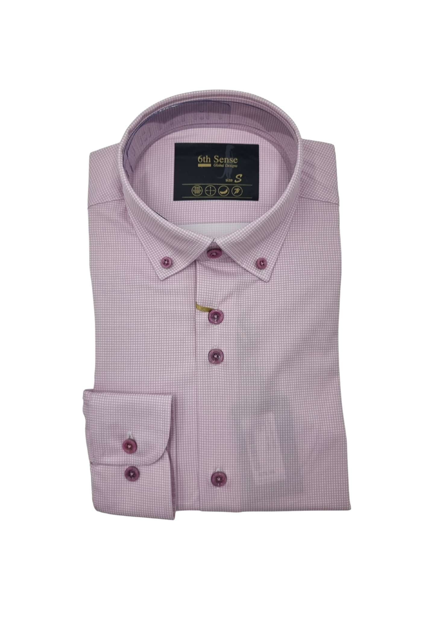 Men's Perform 42 Long Sleeve Pink Square Pattern Shirt-Front View