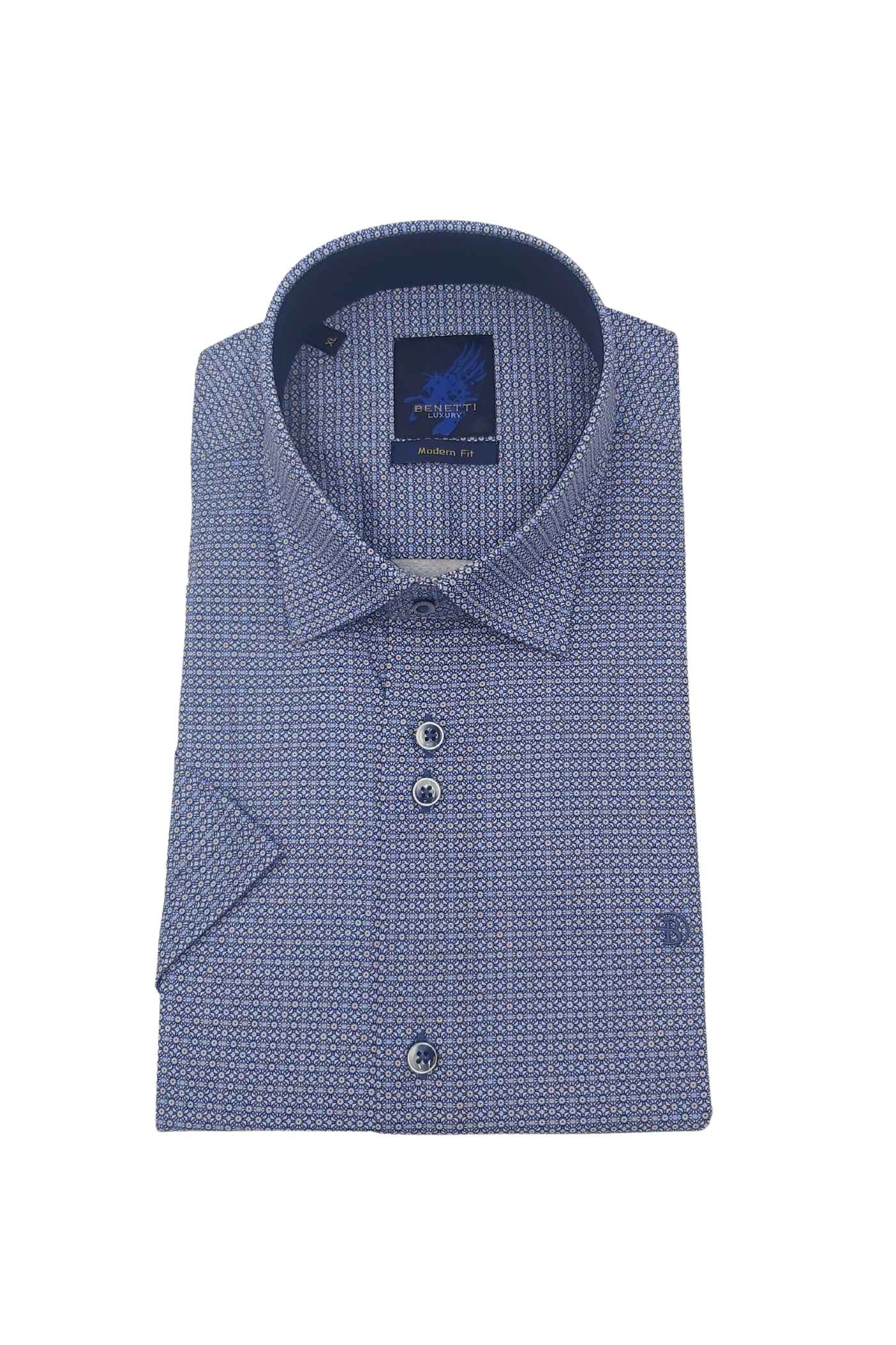 Men's Liam Short Sleeve Casual Shirt - Blue-Front View