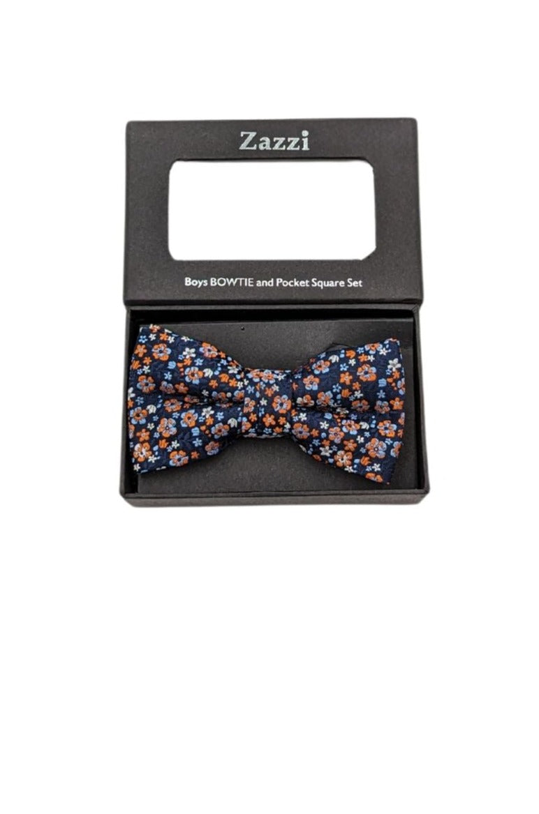 Zazzi Boyswear Orange Floral Boys Bow & Pocket Square Orange front view