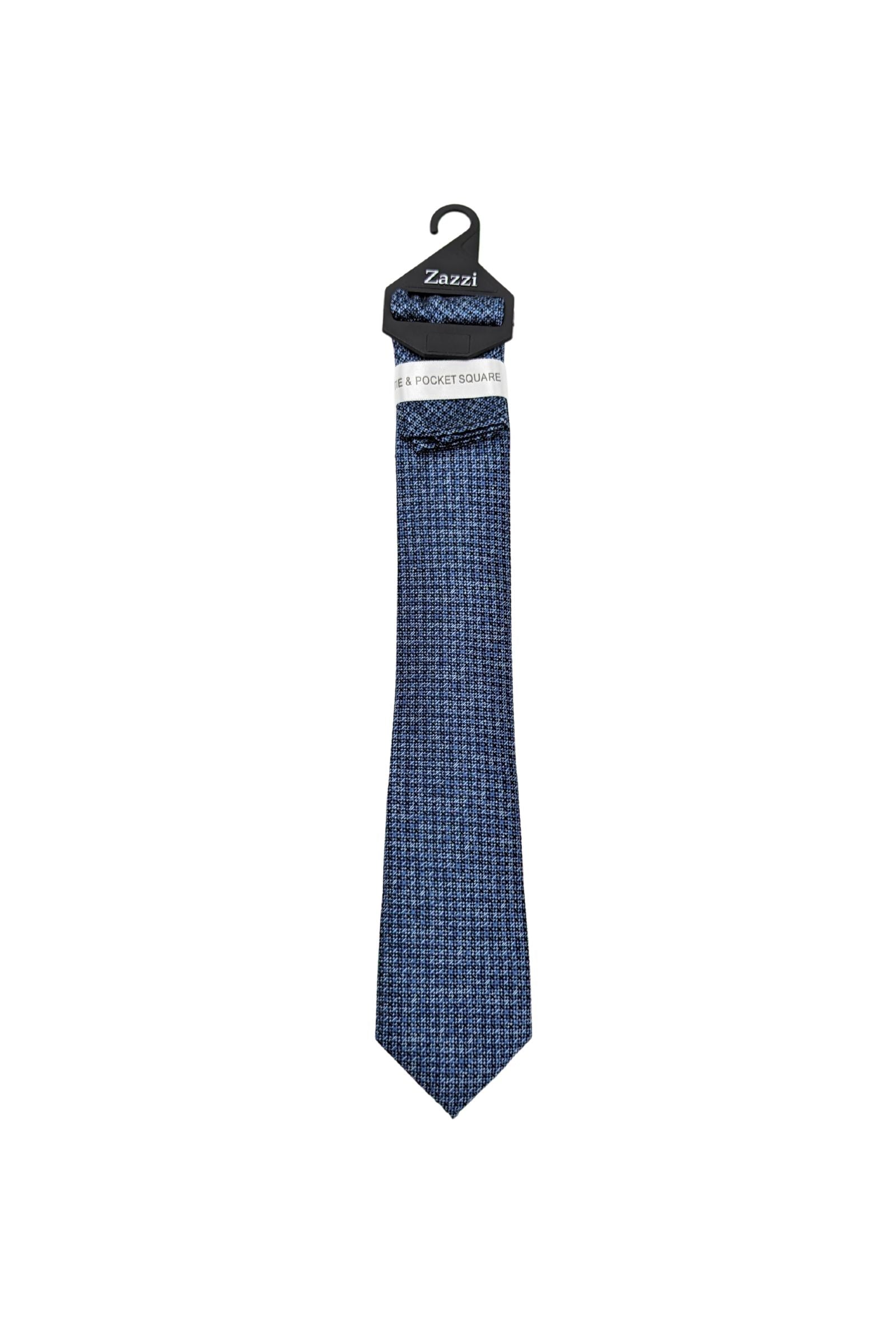 Blue pattern boys tie and pocket square set