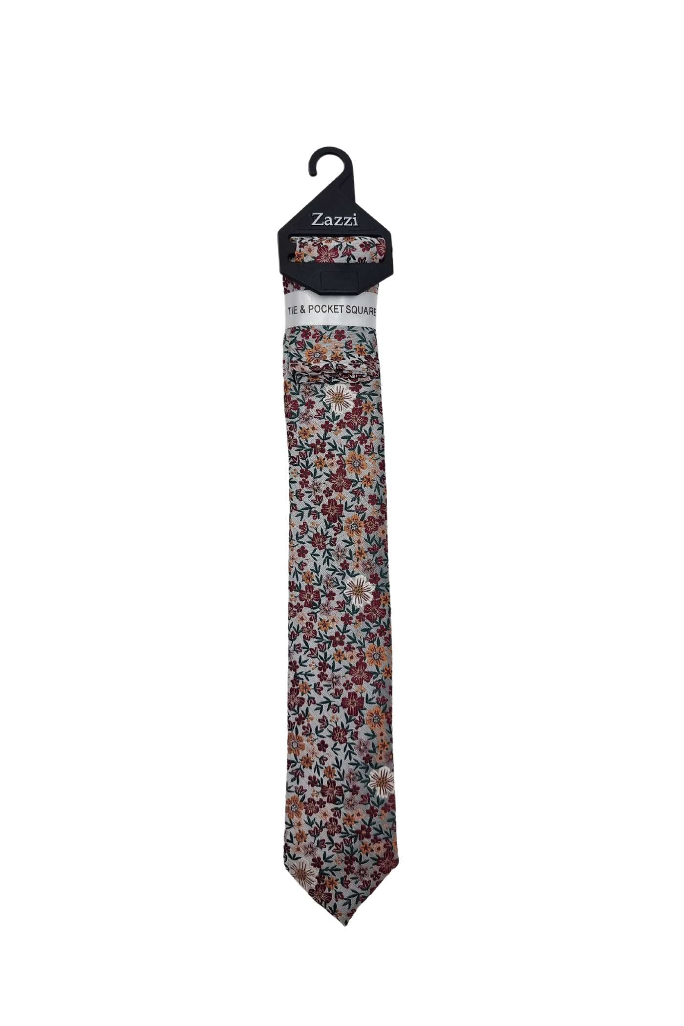 Boys Floral Tie & Pocket Square Set-Beige/Orange/Burgundy