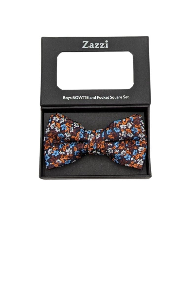 Zazzi Boyswear Orange Floral Boys Bow & Pocket Square Orange front view