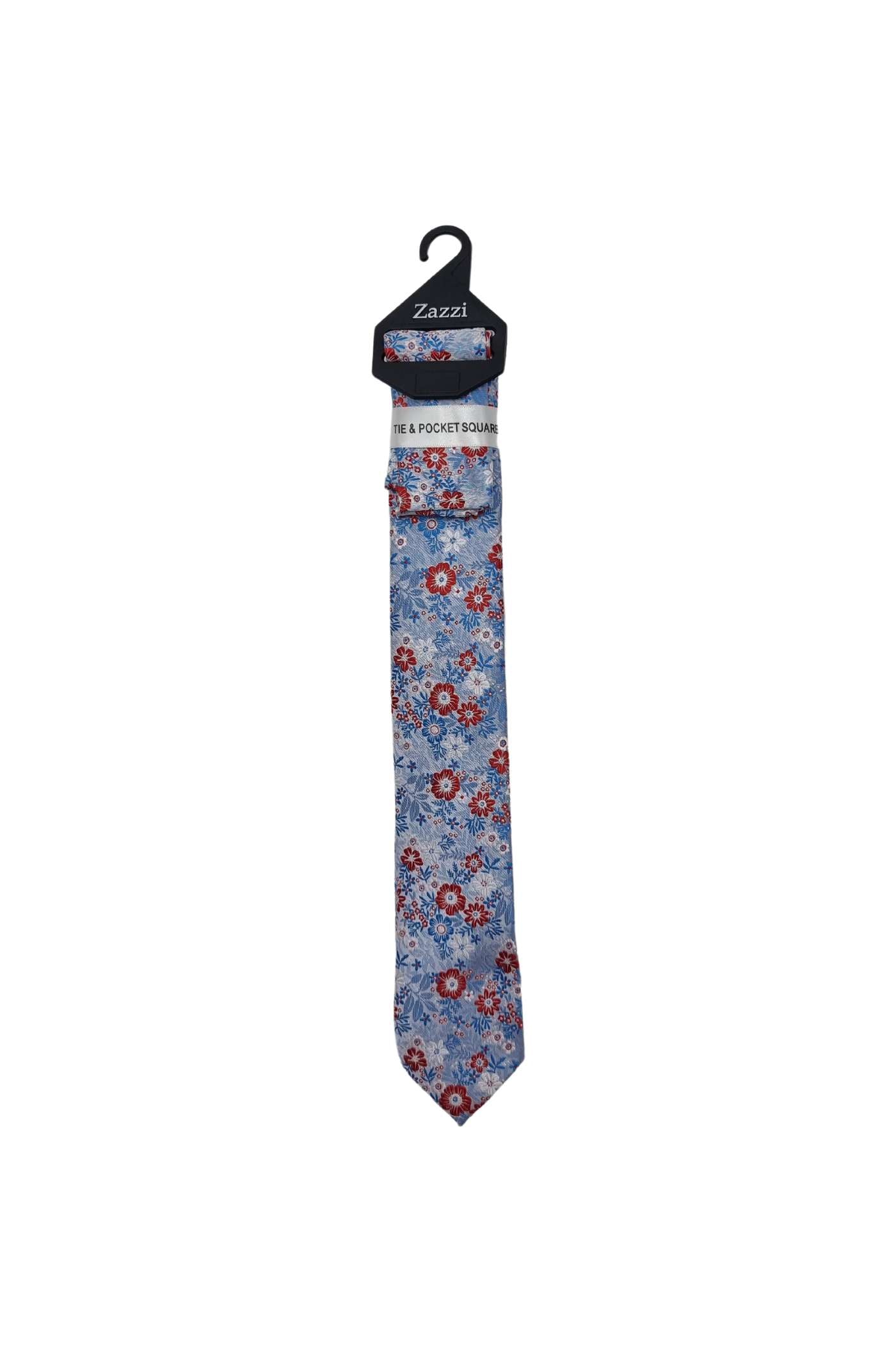 Boys Floral Tie & Pocket Square-Sky Blue/Red