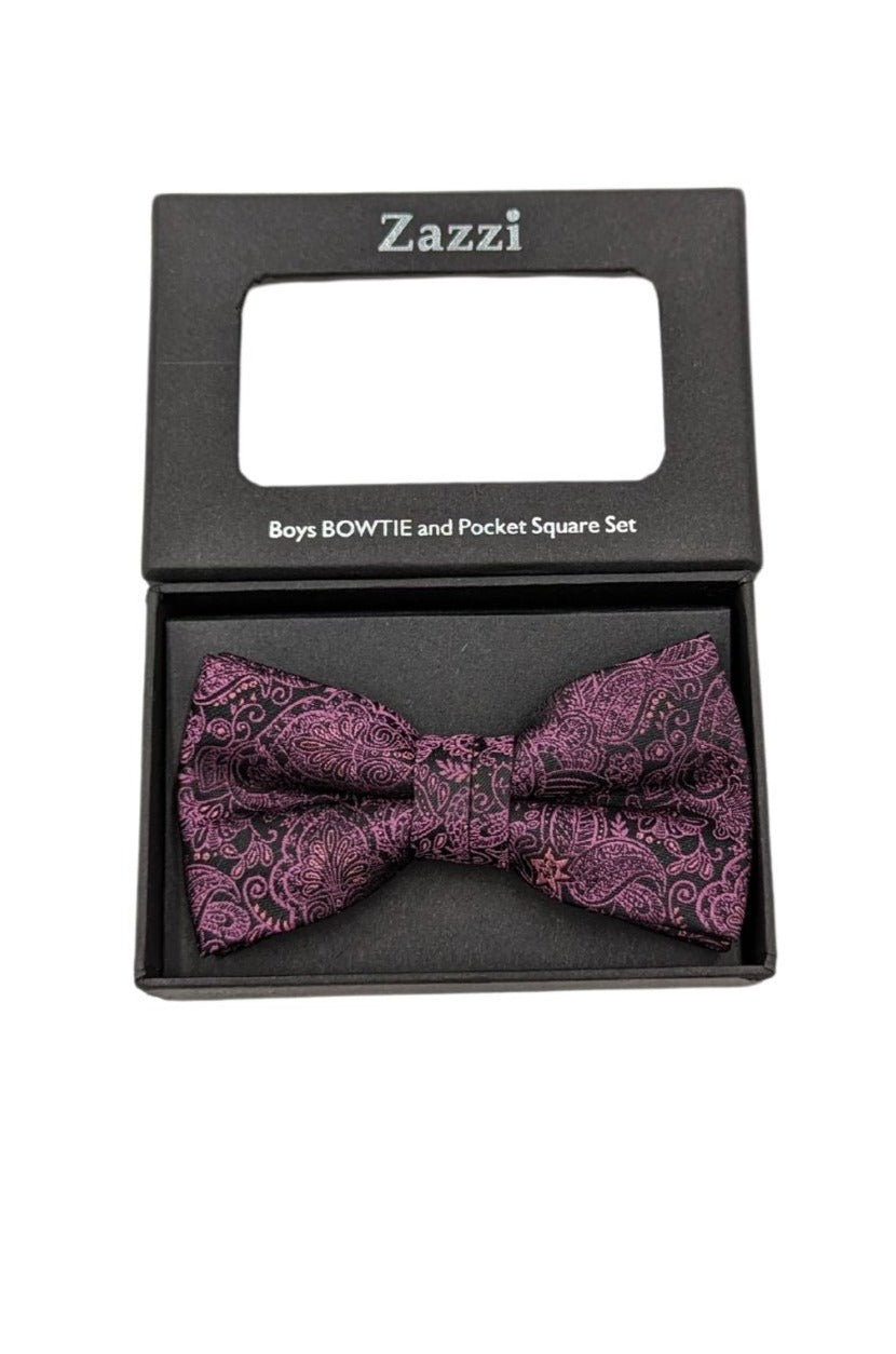 Zazzi Boyswear Purple Paisley Boys Bow & Pocket Square Purple front view