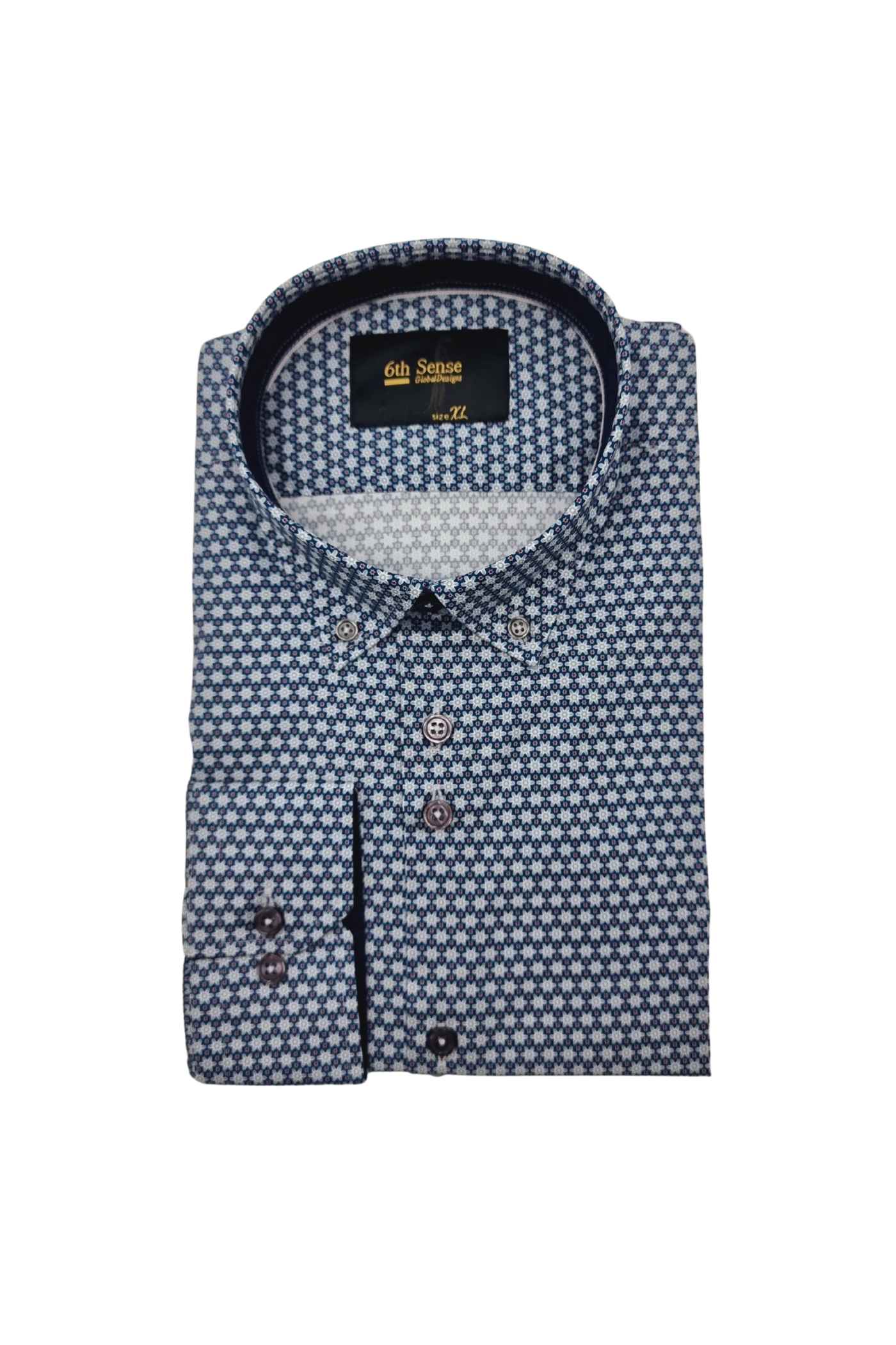 6TH SENSE Button Down Grey Navy Shirt Grey Navy front view
