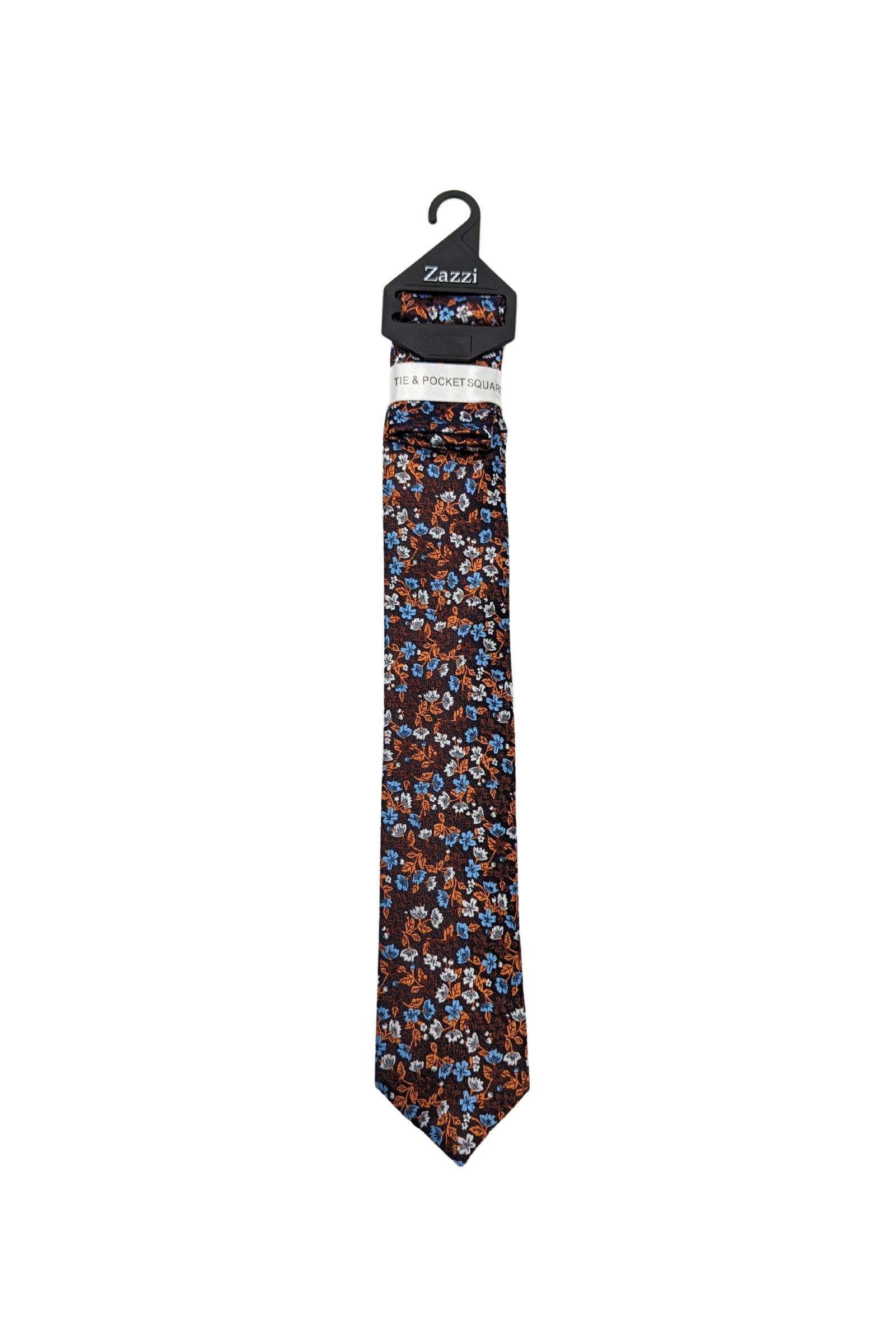 Zazzi Boyswear Orange Floral Boys Tie & Pocket Square Orange front view