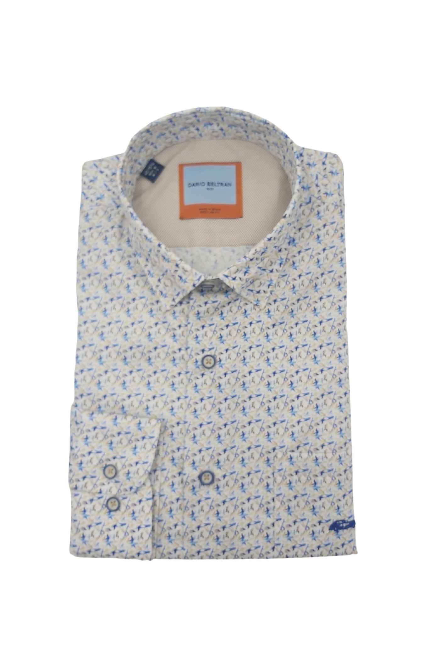 Men's Bellvis White/Blue/Gold Pattern Shirt-Front View