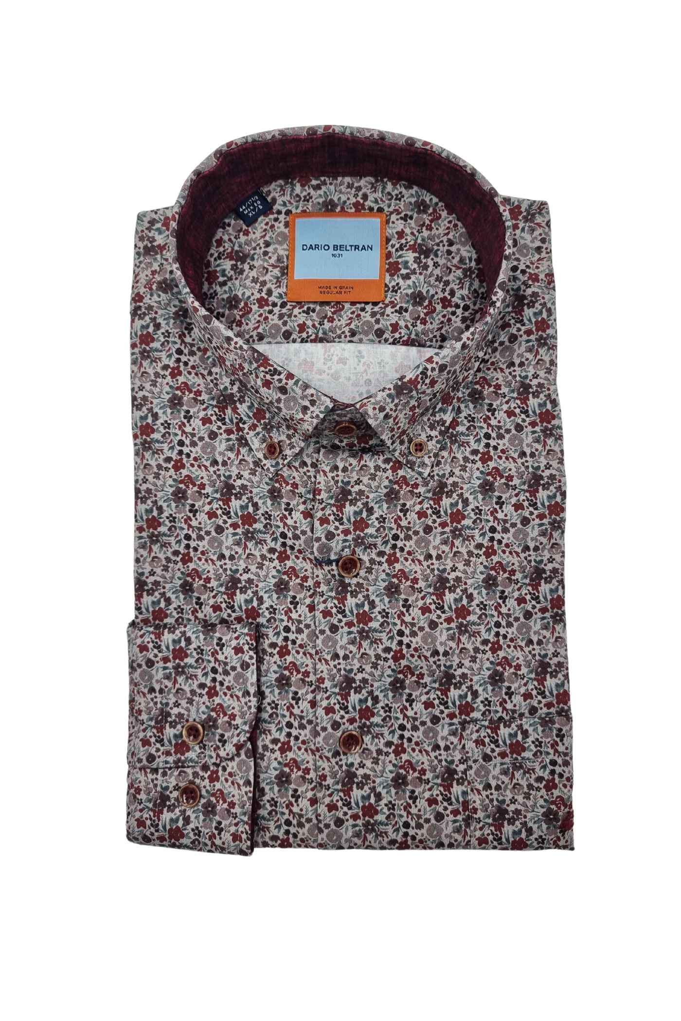 Men's Cevico Wine/Red Floral Print Shirt-Front View