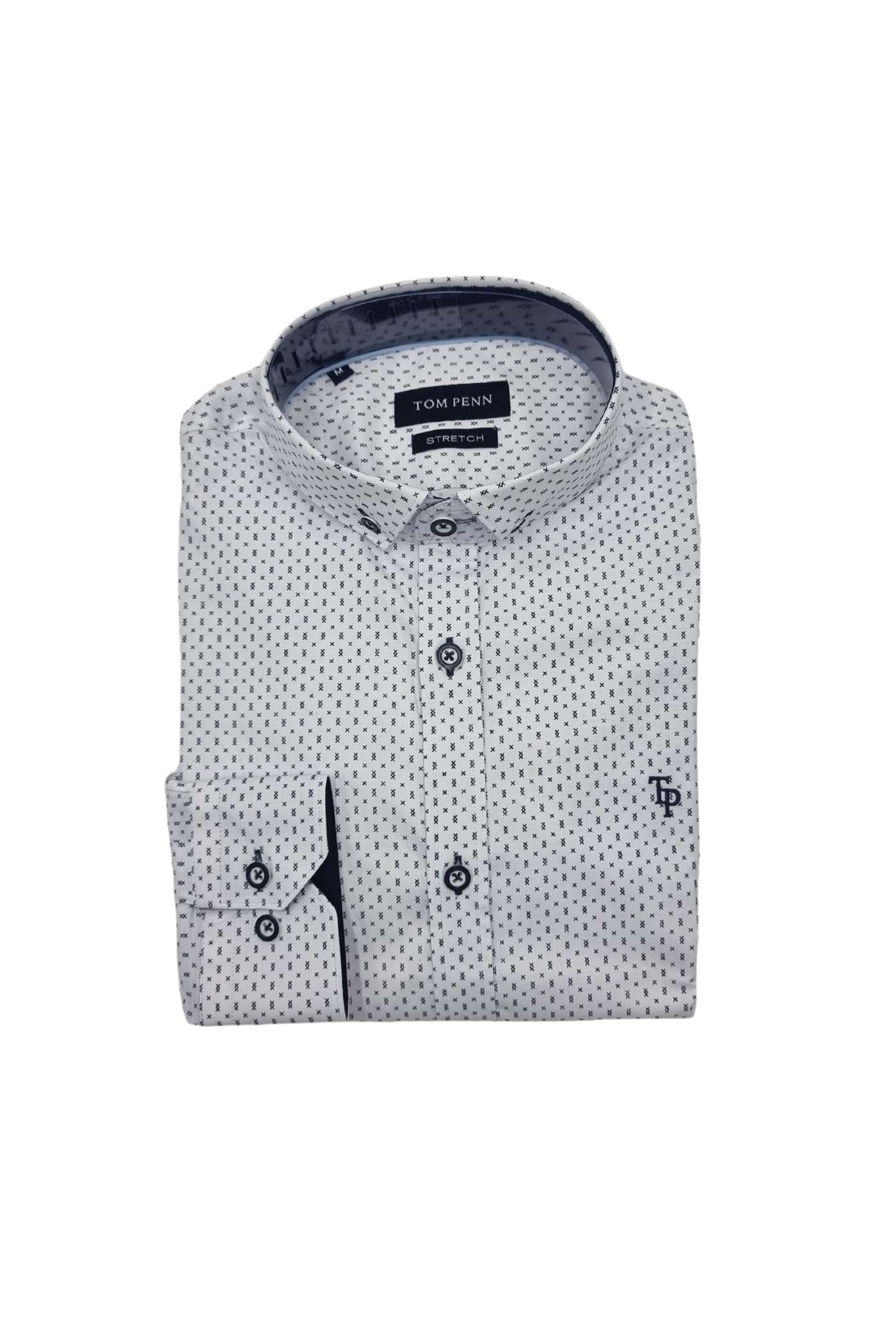 Men's Tom Penn White/Navy Long Sleeve Shirt-Front View