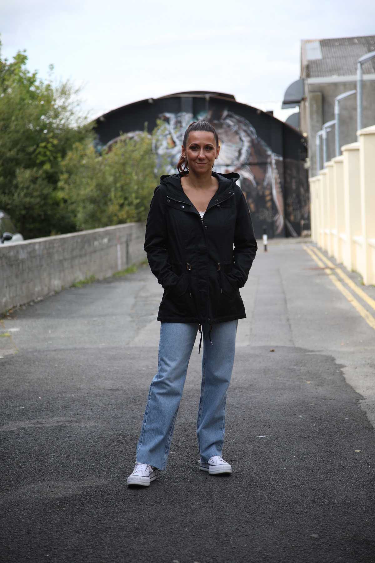 Olivia in the Lorca Canvas Parka-Black paired with Juicy Only Jeans.