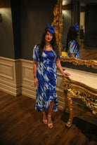 Girl In Mind Heidi Blue Abstract Burnout Ruched Midi Dress BLUE view 14
