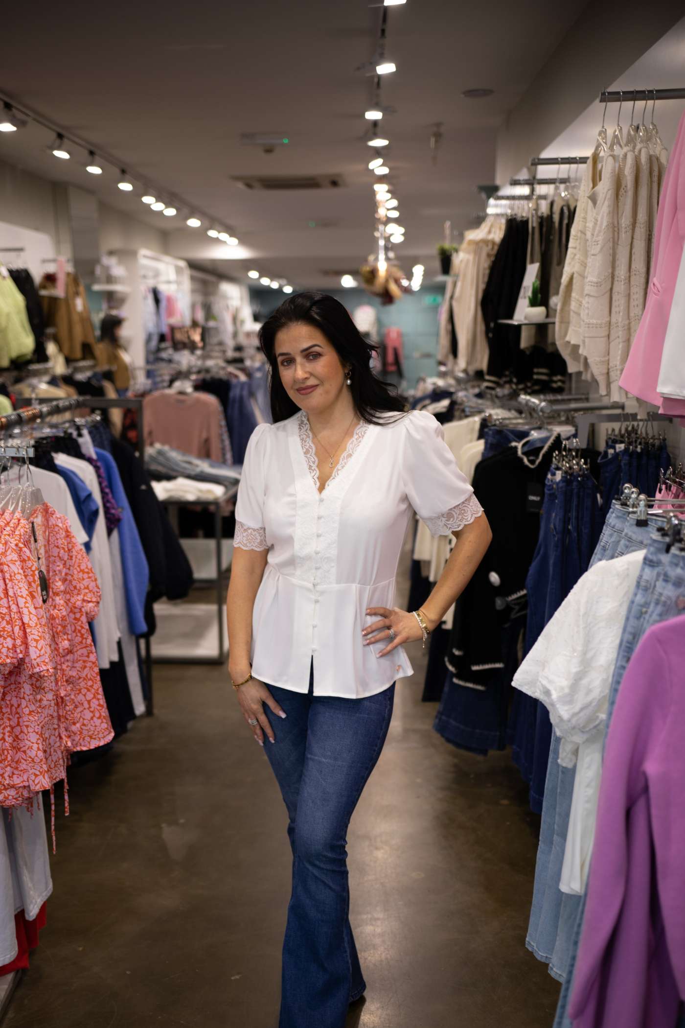 Tina in Rina Lace Panel Soft White Top