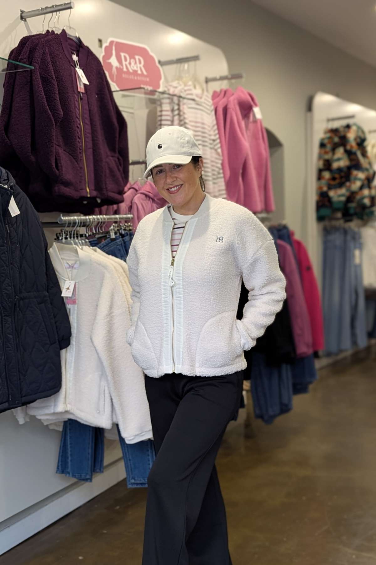 RANT & RAVE LADIES Relax & Renew Heidi Borg Bomber Jacket-Cream CREAM front view