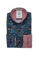 A Fish Named Fred Long Sleeve Shirt With Fish/Coral Pattern Night Sky Blue detail view