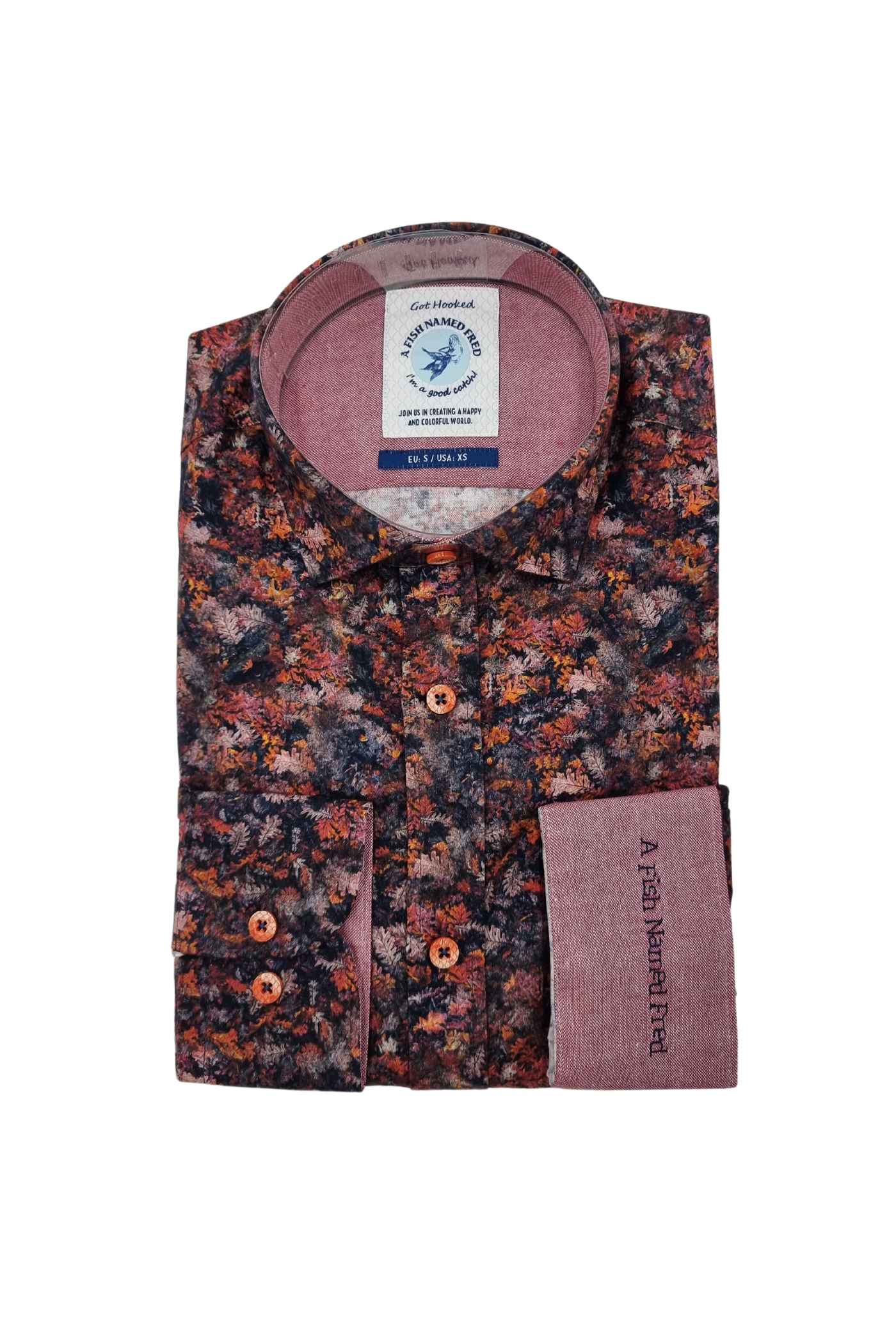 Men's Burgundy Shirt With Forest/Leaves Pattern-Front View