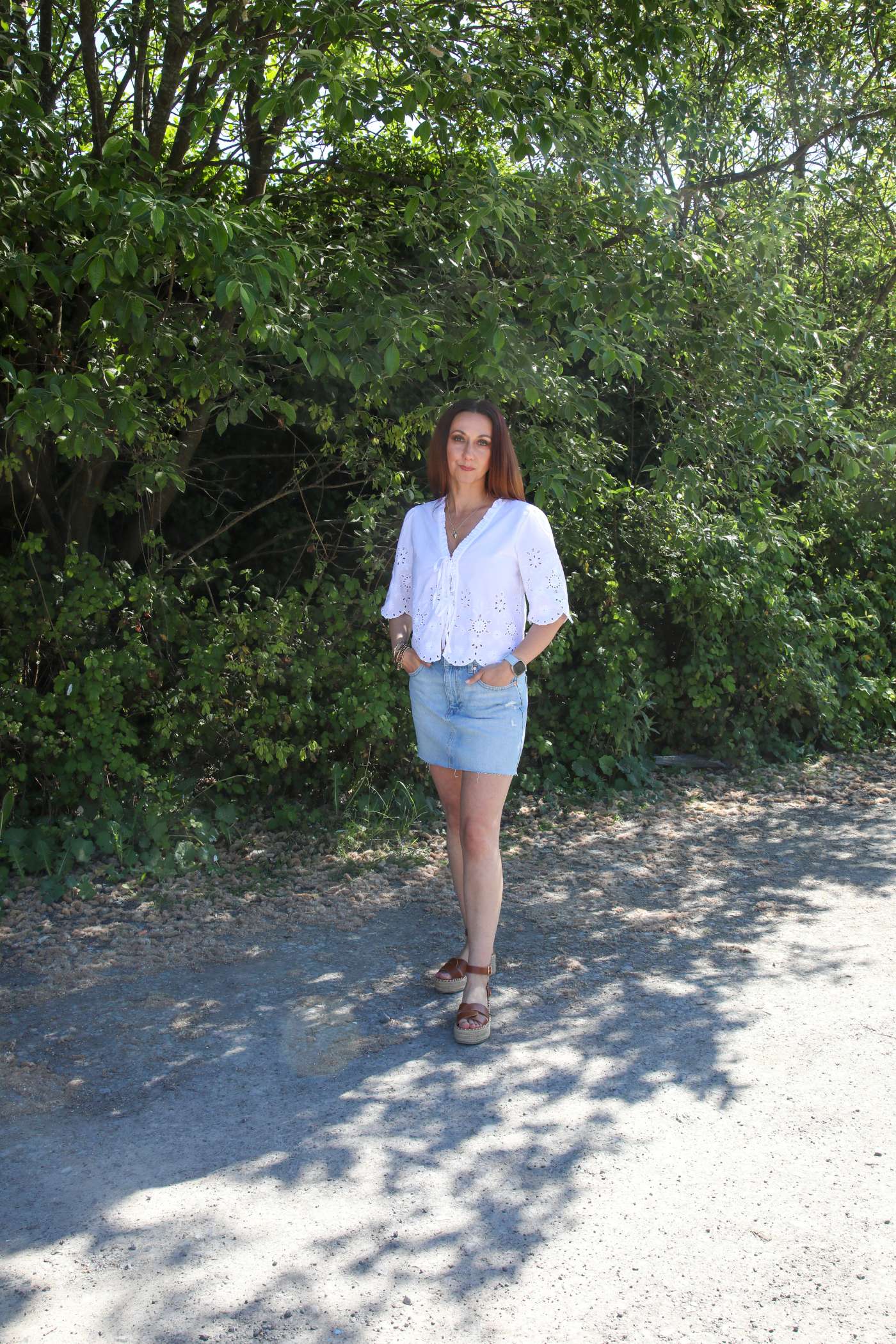 Ladies Miffy Short Sleeve Tie Top-Model Full Front View