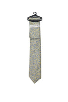 Zazzi Floral Tie & Pocket Square - Lemon/Blue Lemon/Blue front view