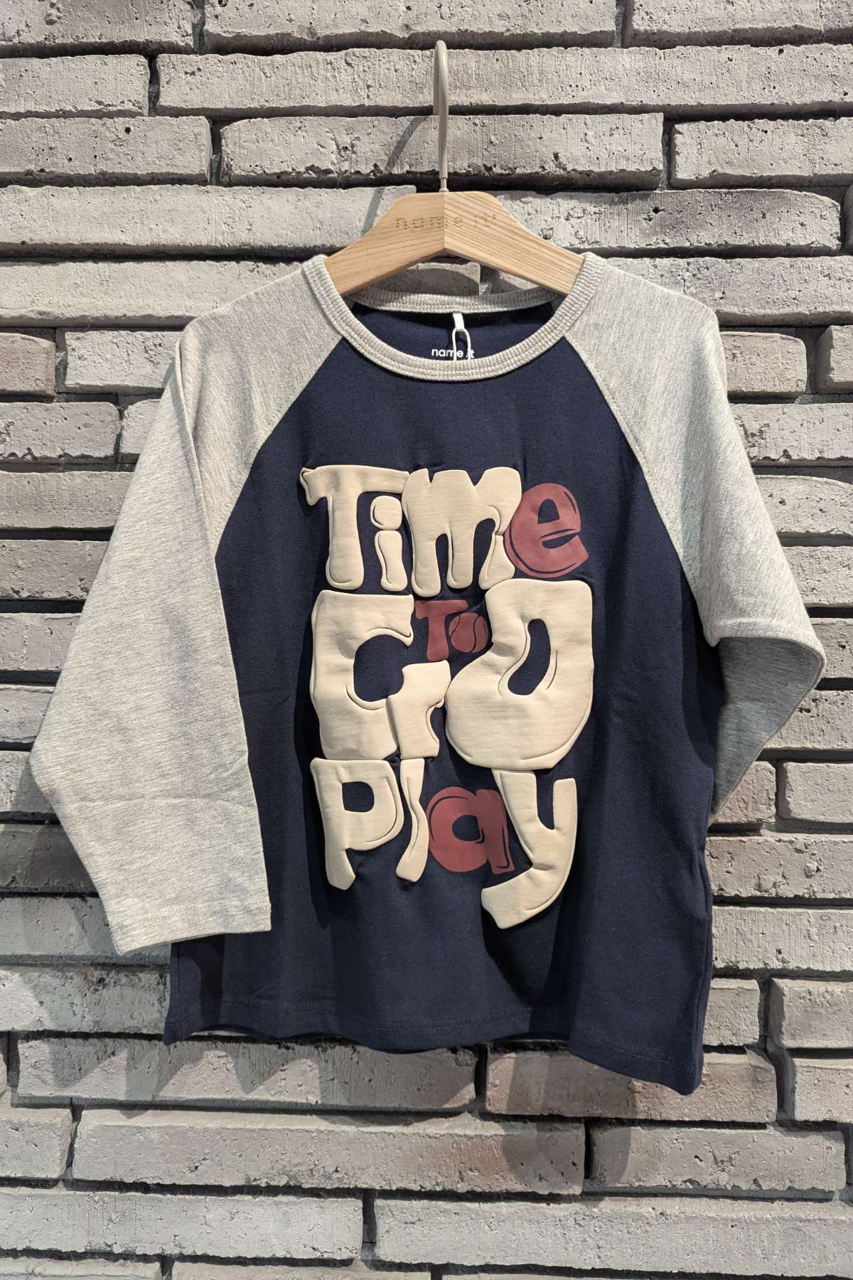 NAME IT Tilaso Long Sleeve Regular Top Pumice Stone model front view