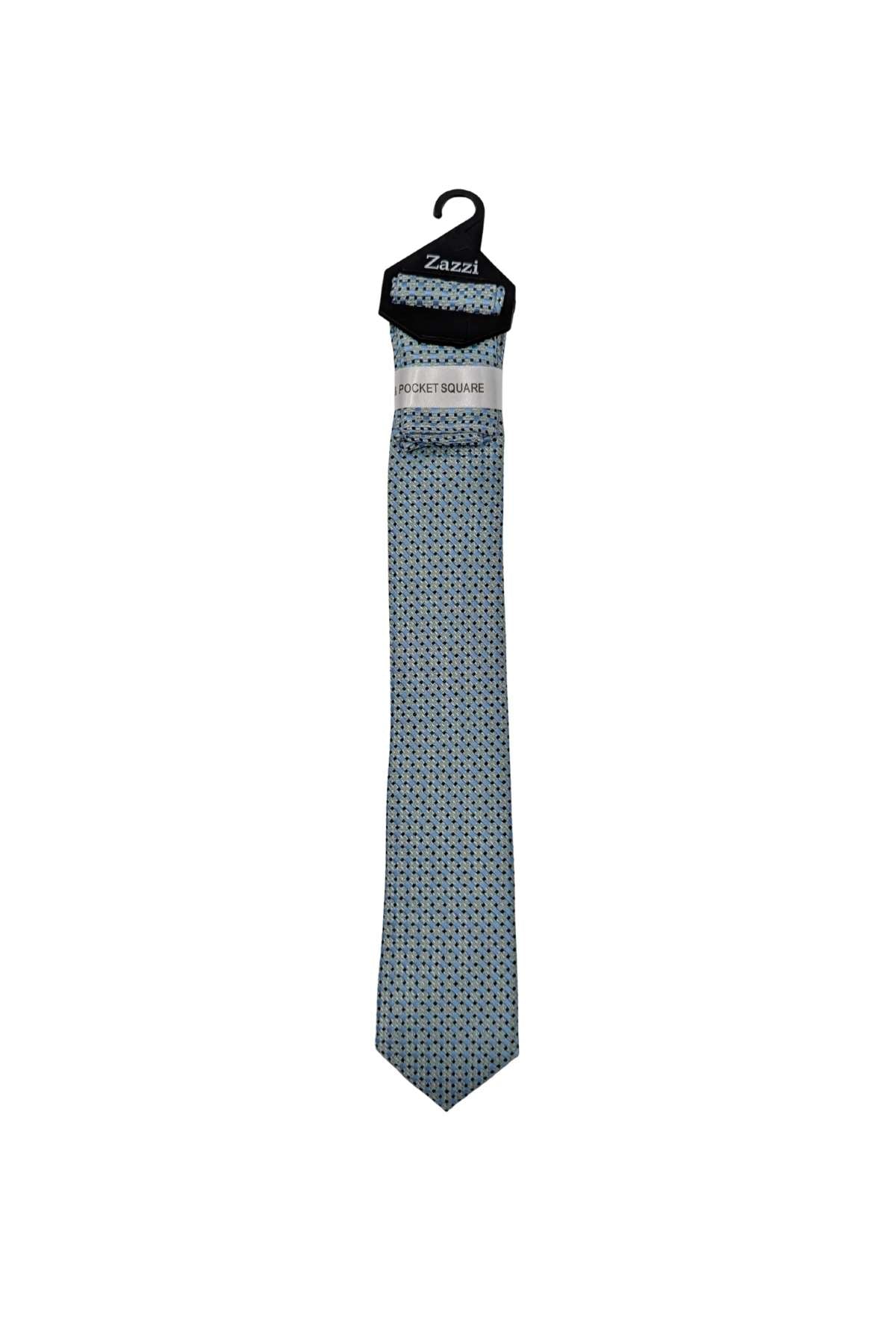 Zazzi Boyswear Boys Mint/BlueTie & Pocket Square Set Mint/Blue front view