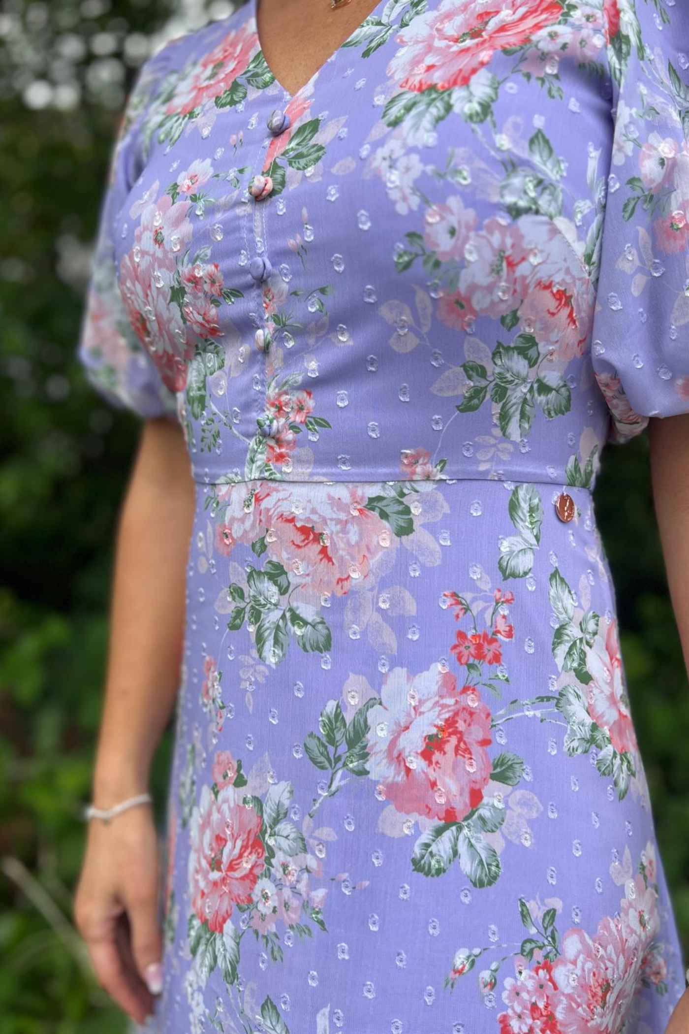 Ladies Alice Lilac Dress-Close Up View