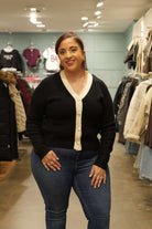 ONLY Classy Long Sleeve V-Neck Knit Cardigan-Black Black/White front view