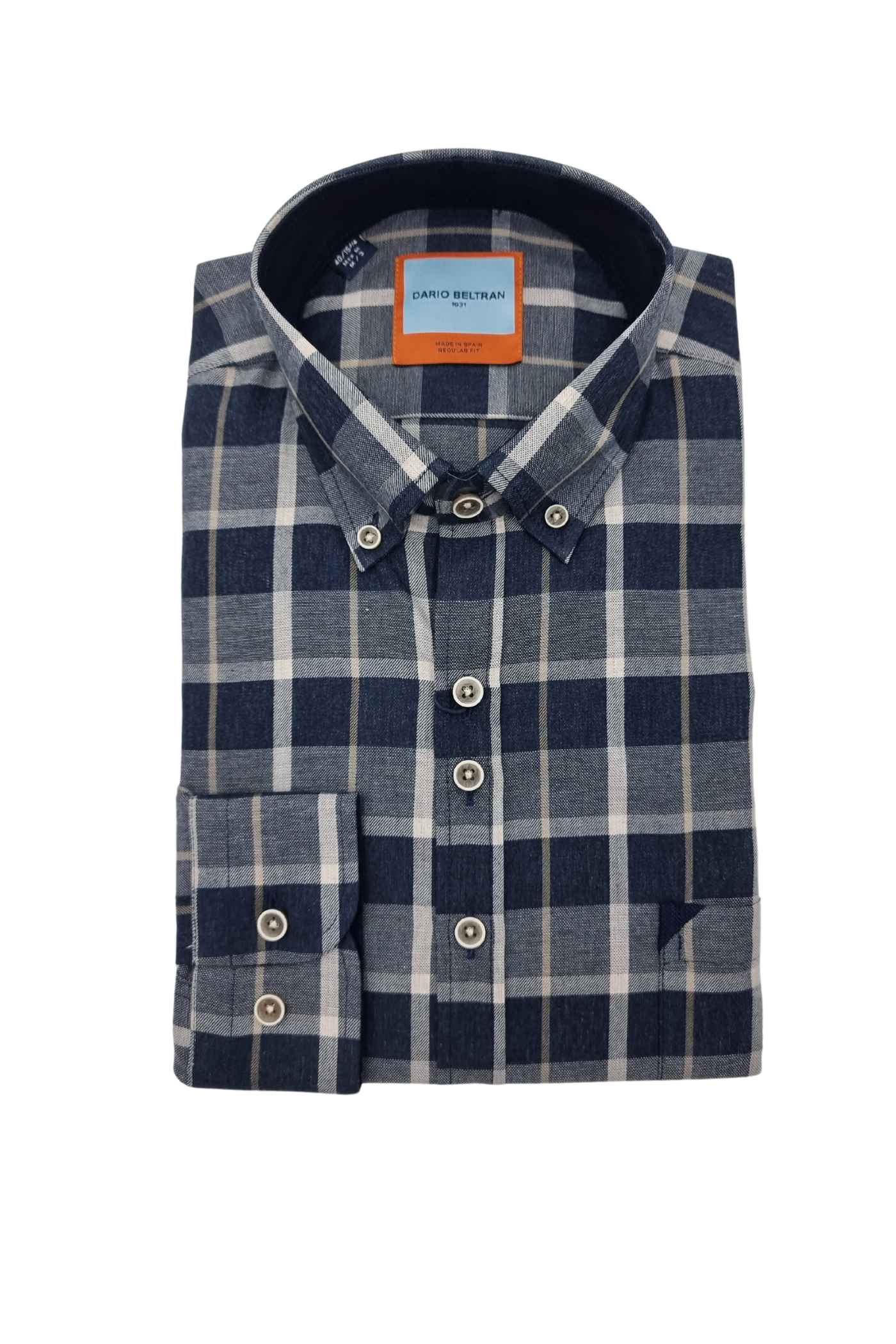 Men's Irurzun Navy/Grey Check Print Shirt-Front View