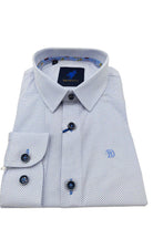 Benetti Boyswear Ronaldo Boys White With Blue Dot Pattern Shirt WHITE/BLUE model front view