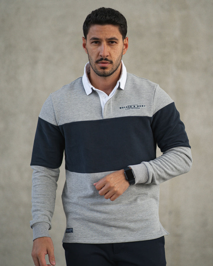 Men'sGrey Striped Rugby Slim Fit Shirt-Model Front View