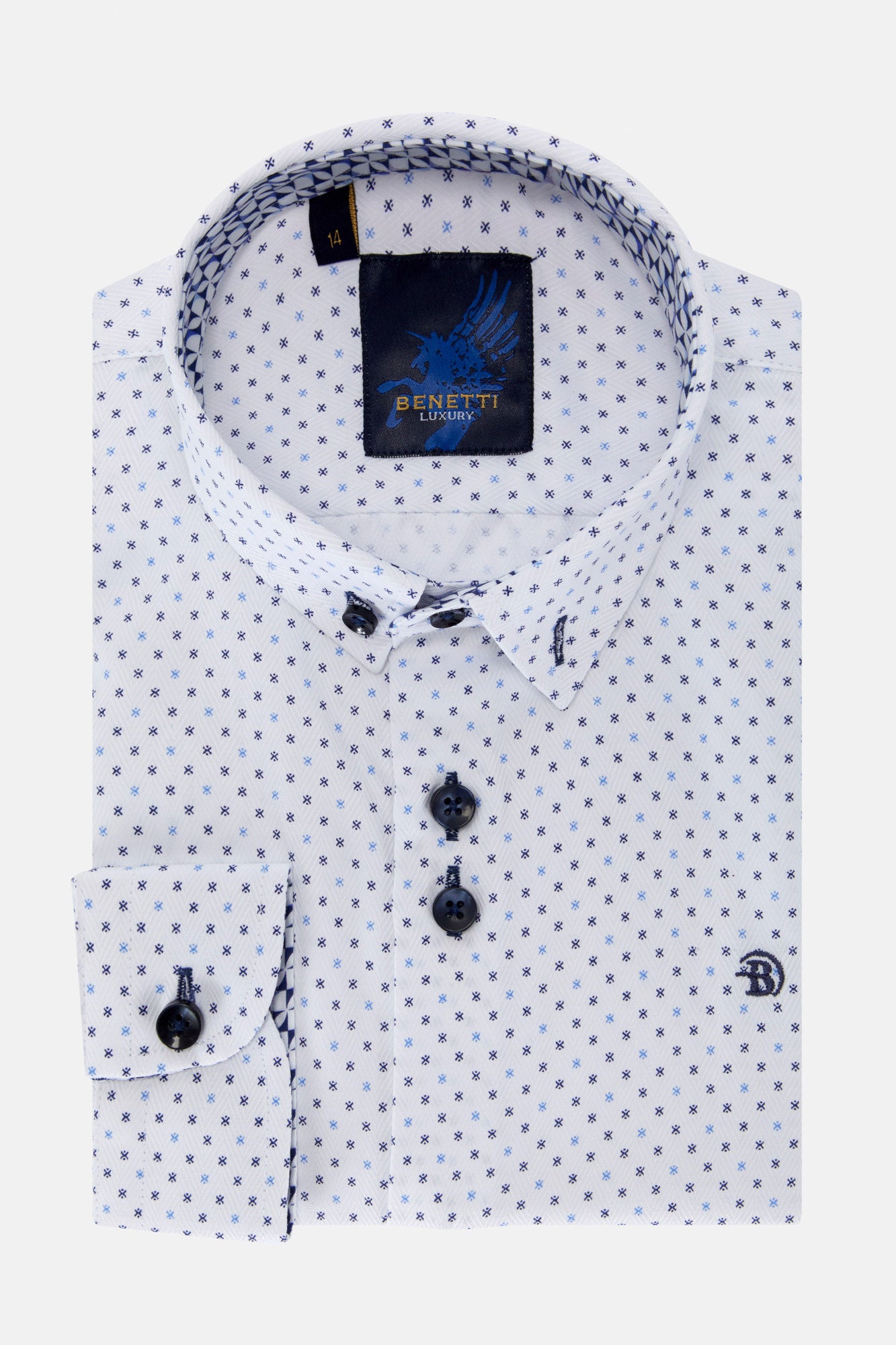 Benetti Boyswear Boys Ryan White/Blue/Navy Shirt White/Blue/Navy front view