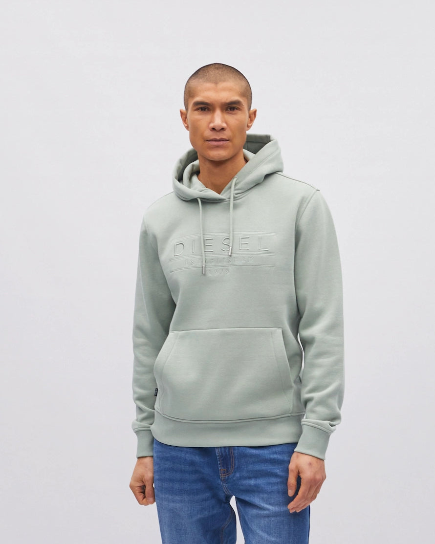 Diesel Salvatore Hoodie Tidal Green, front view on model