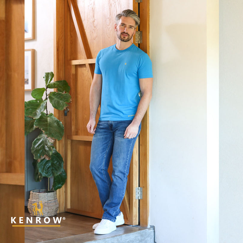 Kenrow Menswear Sam Short Sleeve Blue Tee Blue model front view