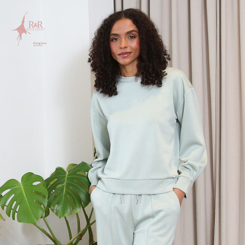 Ladies Relax & Renew Sandy Sage Sweater-Closer View of tthe Front