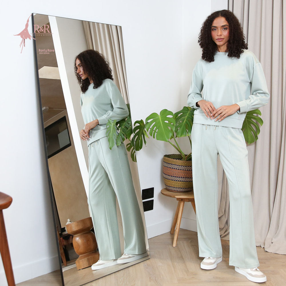 Ladies Relax & Renew Sandy Sage Sweater-Model Full Front View