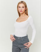 Tally Weijl White Ribbed Basic Bodysuit White front view