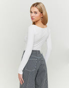 Tally Weijl White Ribbed Basic Bodysuit White detail view