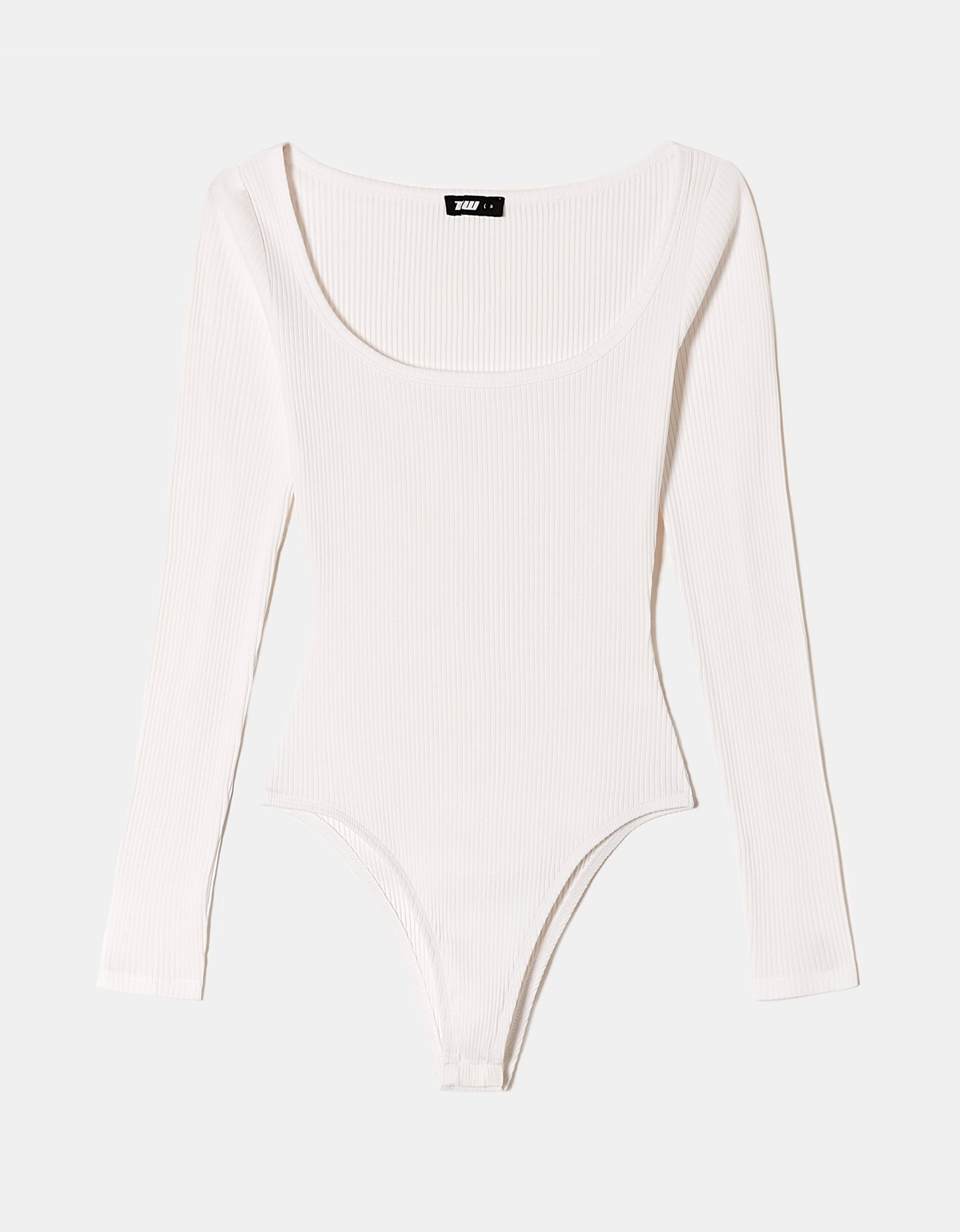 Ladies White Ribbed Basic Bodysuit-Ghost Front View