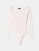 Tally Weijl White Ribbed Basic Bodysuit White back view
