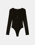 Tally Weijl Black Buttoned Long Sleeve Bodysuit BLACK back view