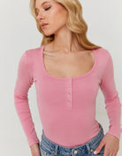 Tally Weijl Pink Buttoned Long Sleeve Bodysuit Pink model front view
