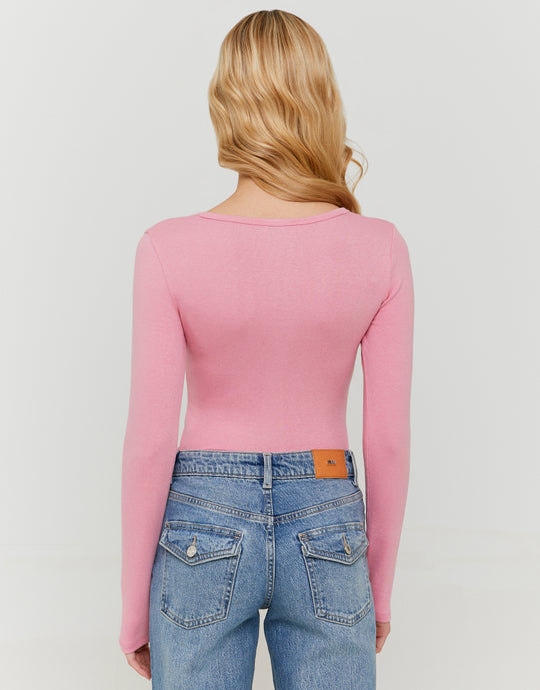 Tally Weijl Pink Buttoned Long Sleeve Bodysuit Pink back view