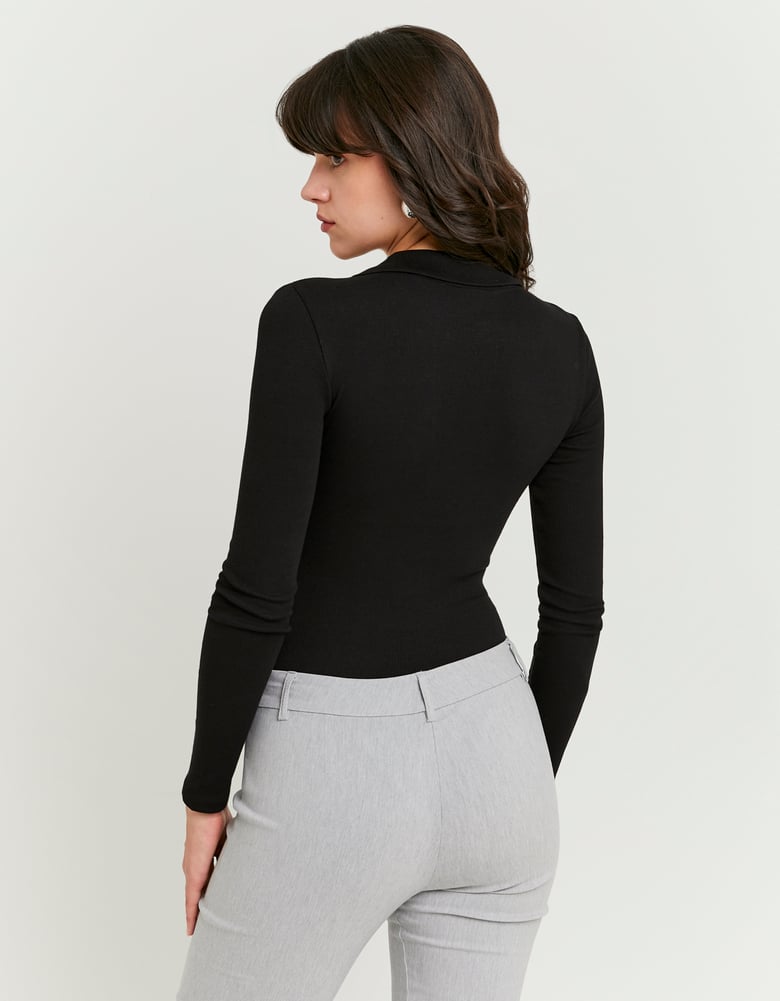Ladies Black V-Neck BodySuit-Model Back View