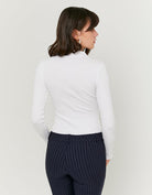 Model back view of white bodysuit