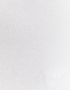 Detail view of white V neck bodysuit fabric