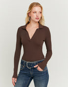 Tally Weijl Brown V-Neck Bodysuit BROWN model front view